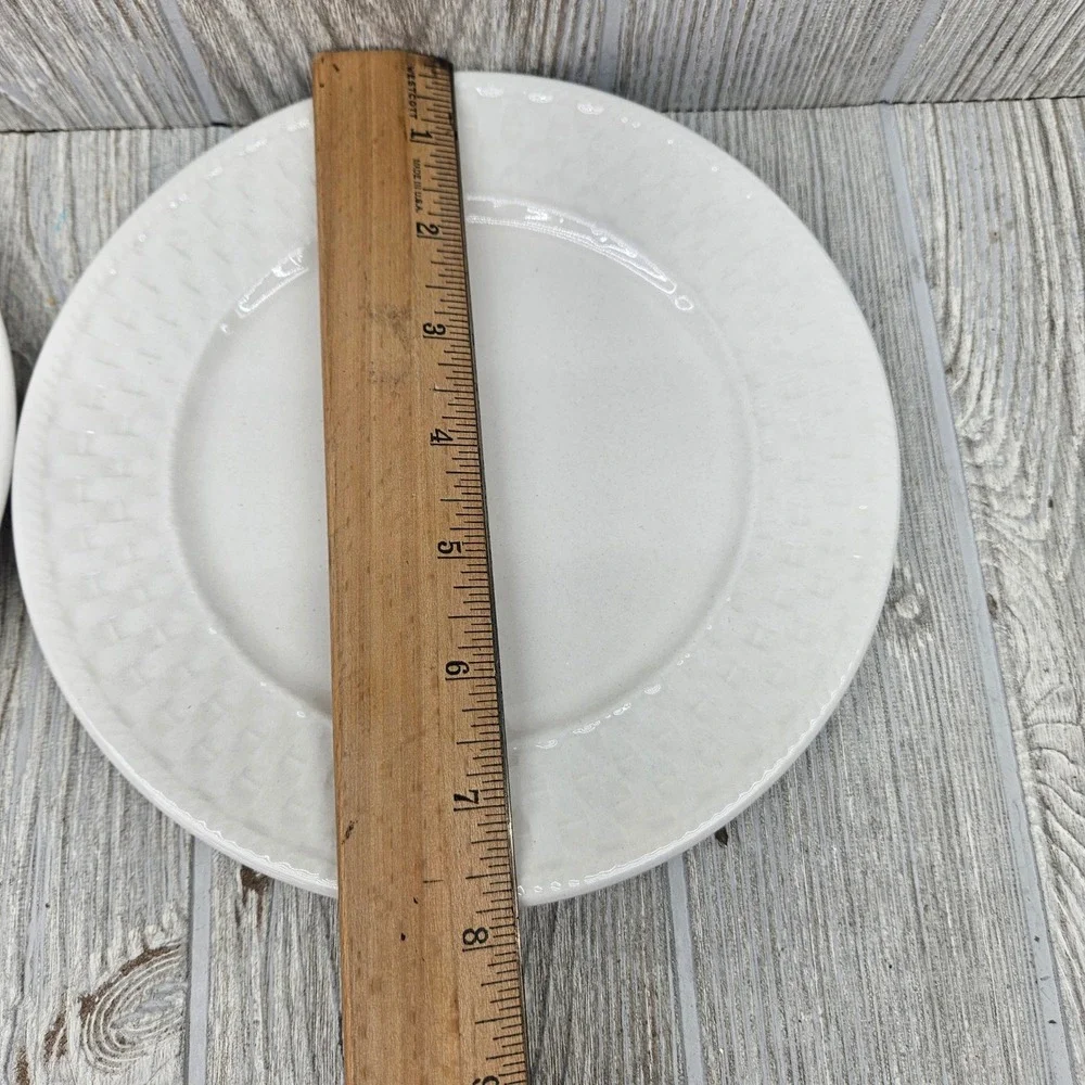 Oneida Westerly Basket White Stoneware Salad Plates Set of 3 Basketweave 7.75